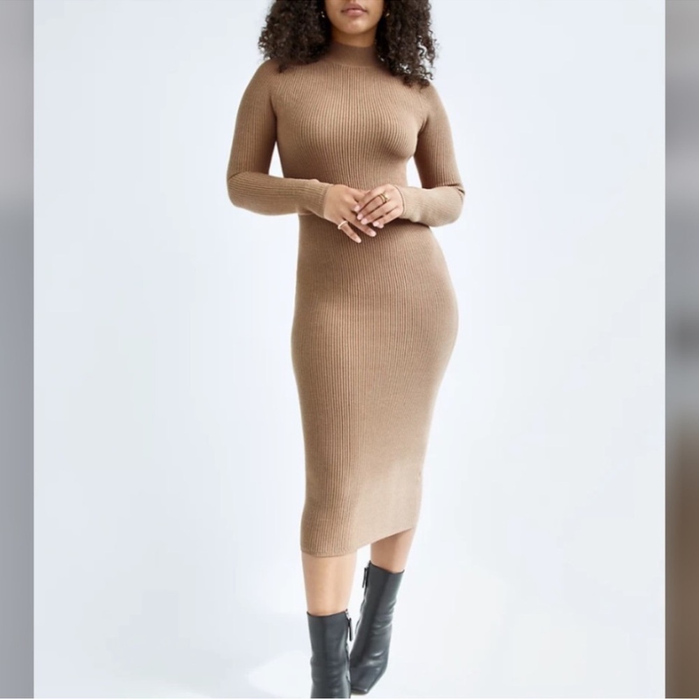 Wilfred Ribbed Midi Dress in Camel Brown